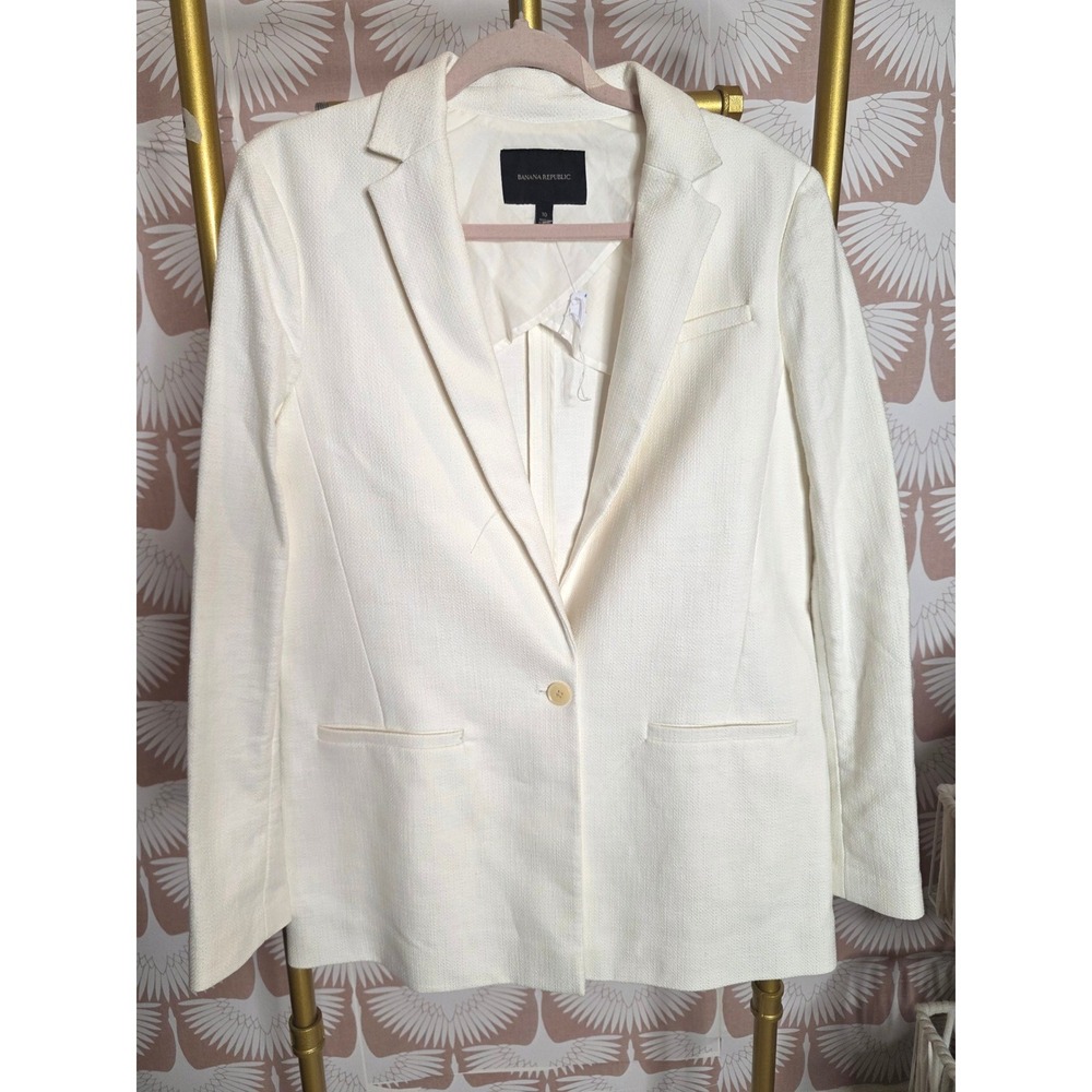 Banana Republic Cotton Womens Winter White Single Button Blazer Jacket Size 10